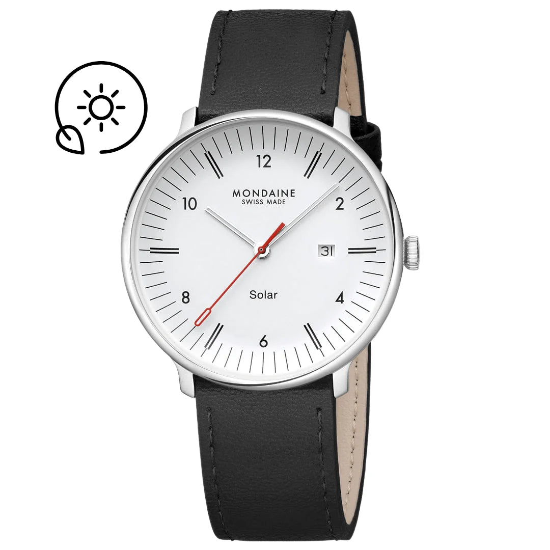 Mondaine Doppio Solar Silber / Schwarz Ø 41 Herrenuhr - MLE.41910.LBV