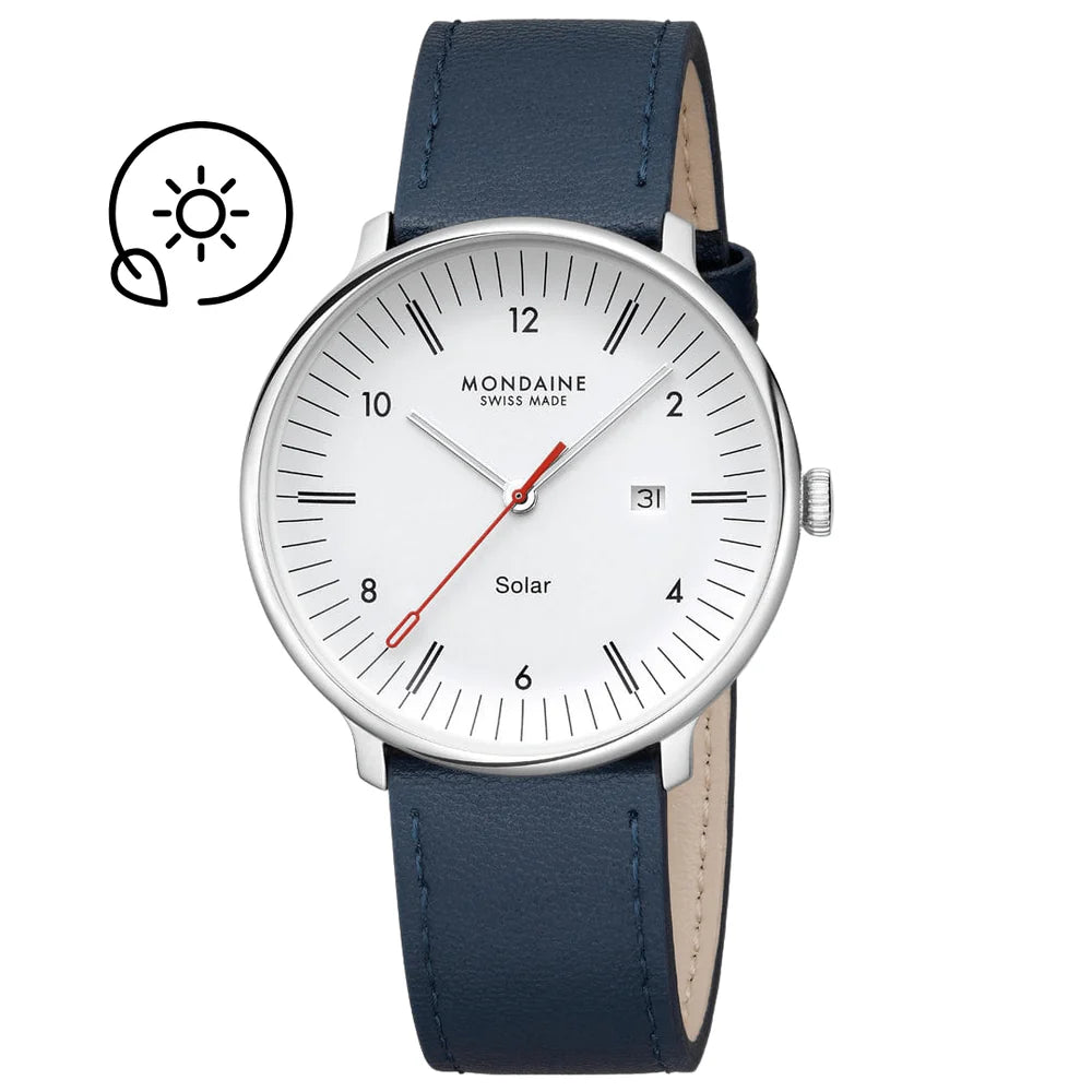 Mondaine Doppio Solarblau / Weiss Ø 41 Herrenuhr - MLE.41910.LDV
