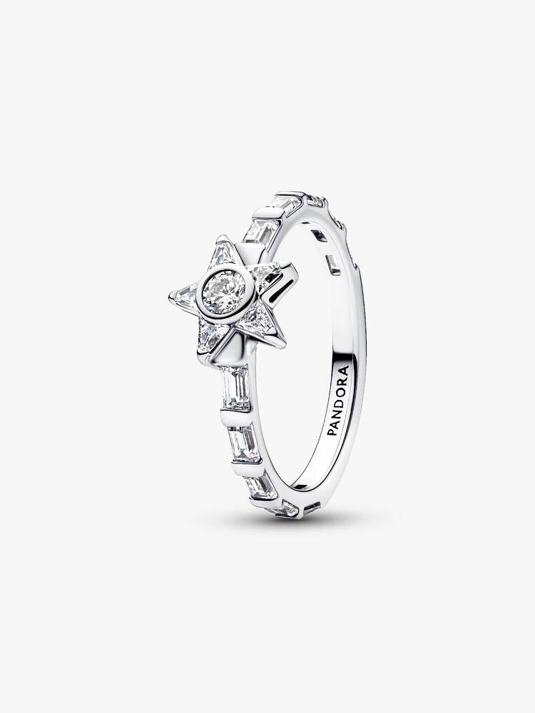 Der Pandora Timeless Funkelnde Sternen Baguette-Ring aus 925 Sterling Silber mit weissen Zirkonia