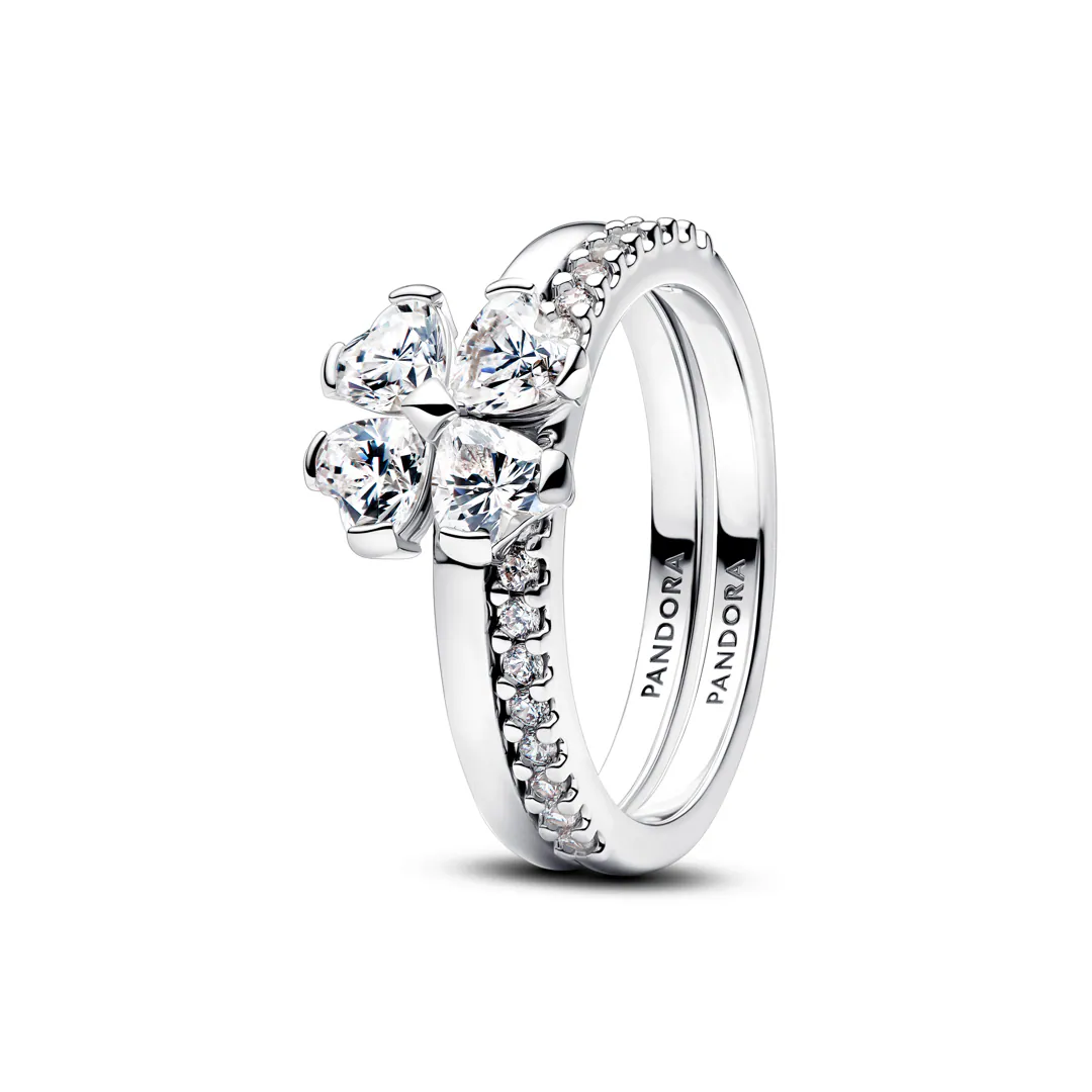 Pandora Timeless Funkelndes Glückskleeblatt Teilbarer Ring 925 Silber Damenschmuck - 194507C01