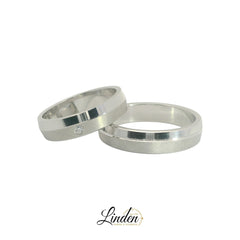 Silber 925 rhodinierte Partnerringe – Freundschaftsringe Set für Paare – Damen- & Herrenring | LS-50/5 & LSZ-51/5