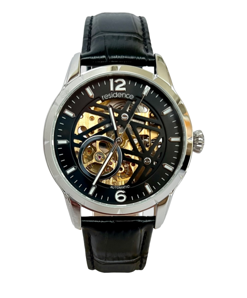 Residence Skelett Automatik Uhr Stahl Lederarmband - AS 9242