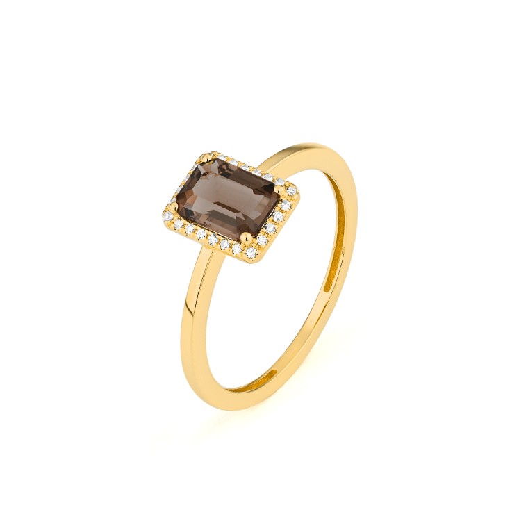 Ring in 18 Karat Gelbgold mit gefassten Diamanten und Quarz - R2880020GYN14