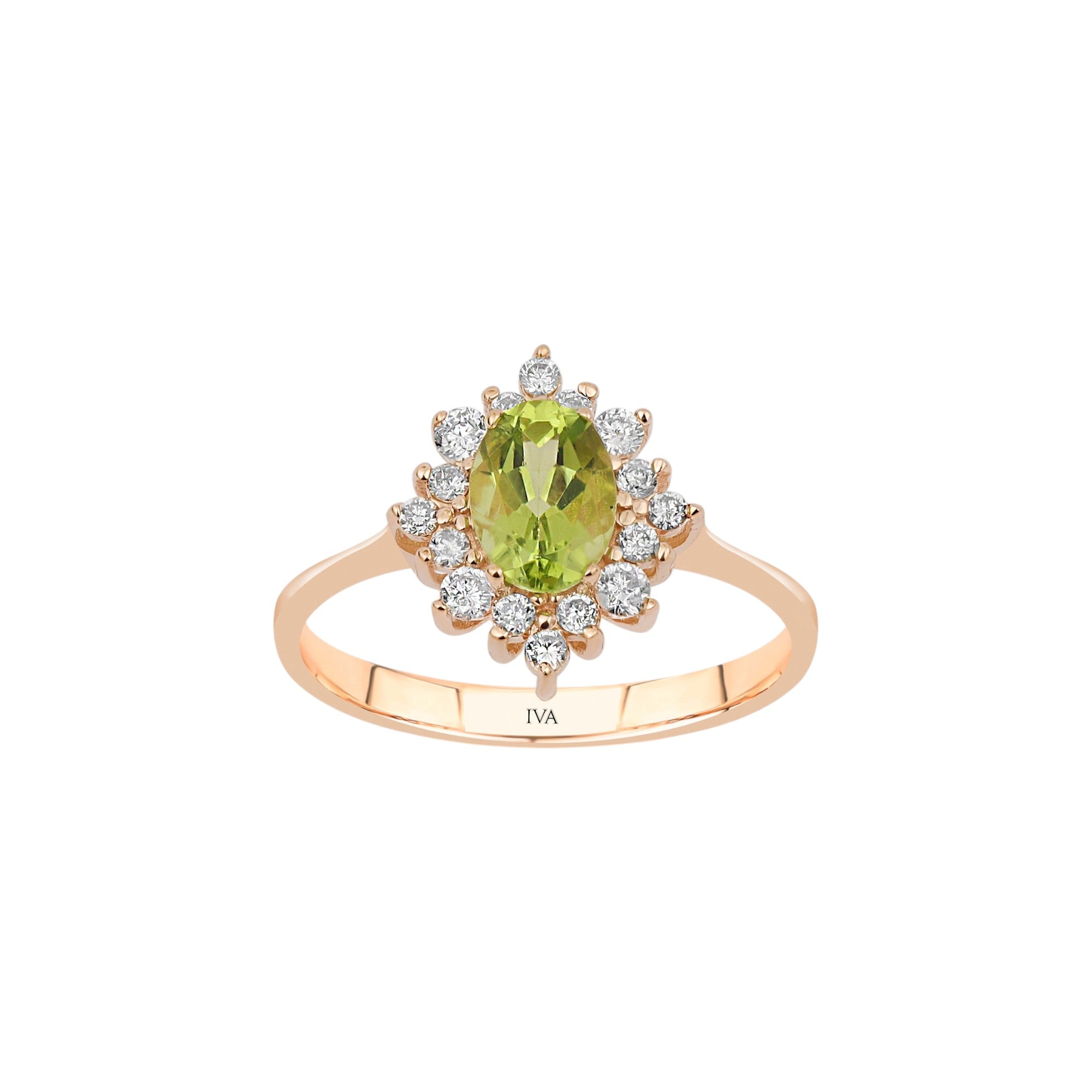 Roségold Diamantring mit Peridot 1.03 ct in 585 oder 750 Gold