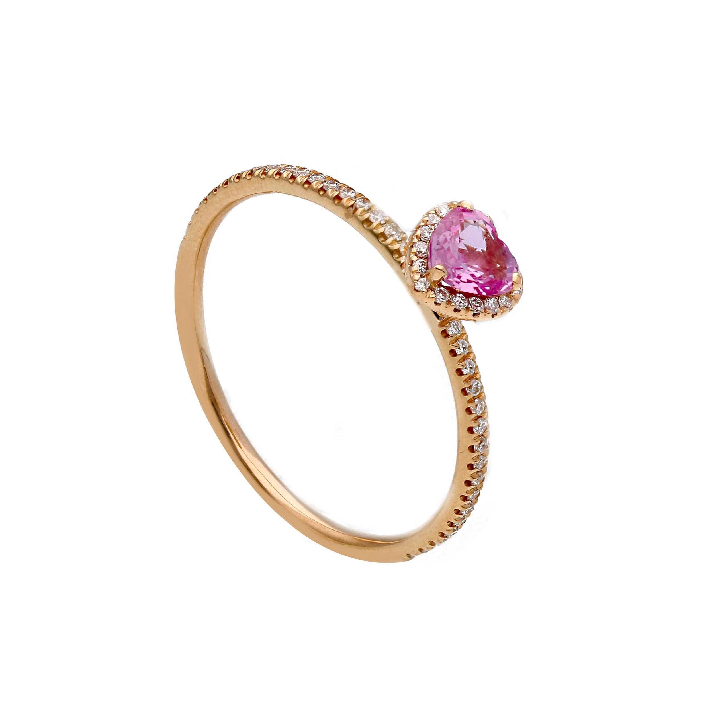 Rotgold-Ring aus 18 Karat mit Diamanten und pinkfarbenem Saphir in Herzform - 281011PR