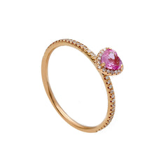 Rotgold-Ring aus 18 Karat mit Diamanten und pinkfarbenem Saphir in Herzform - 281011PR