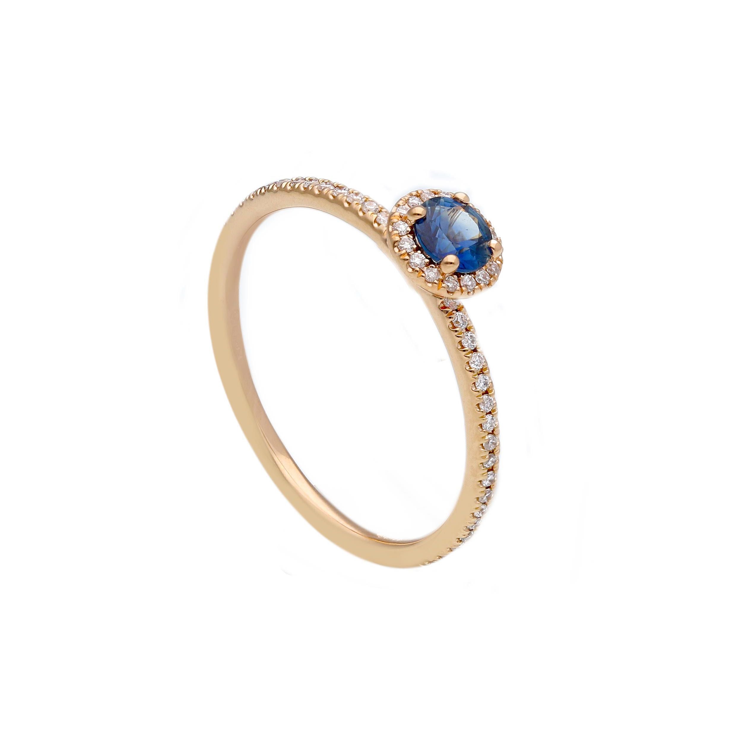 Rotgold-Ring aus 18 Karat mit Diamanten und Saphir - 270509ZR