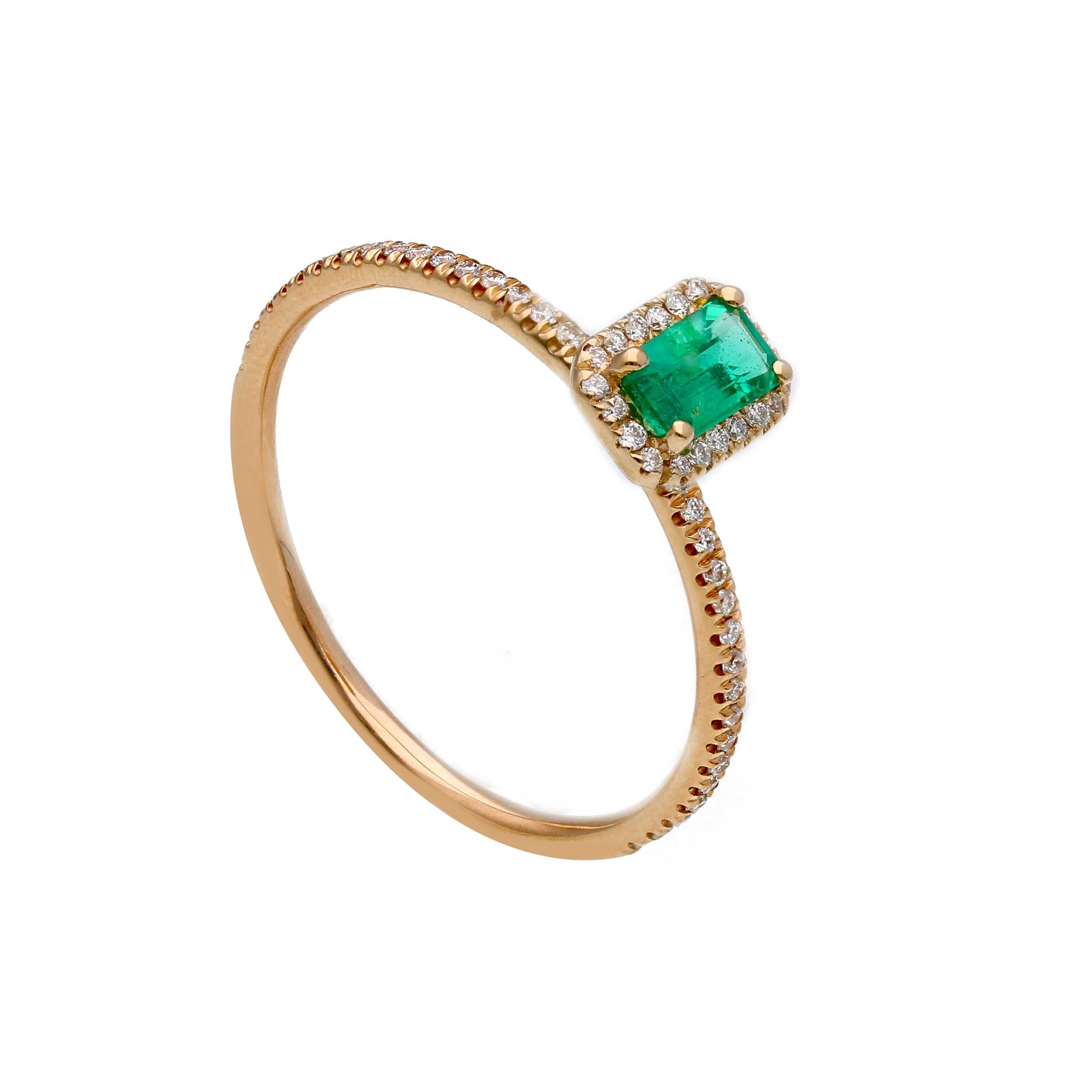 Rotgold-Ring aus 18 Karat mit Diamanten und Smaragd - 281008SR