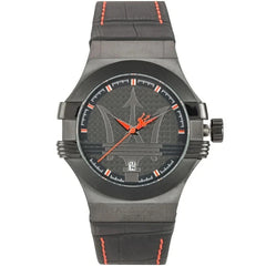 Maserati Potenza Schwarz Leder Quarz Herrenuhr