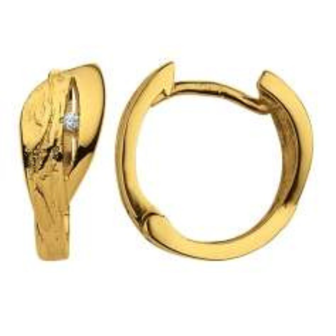 Scharnier-Creolen in 18 Karat - 750 Gelbgold, Strukturiert, Zirkonia