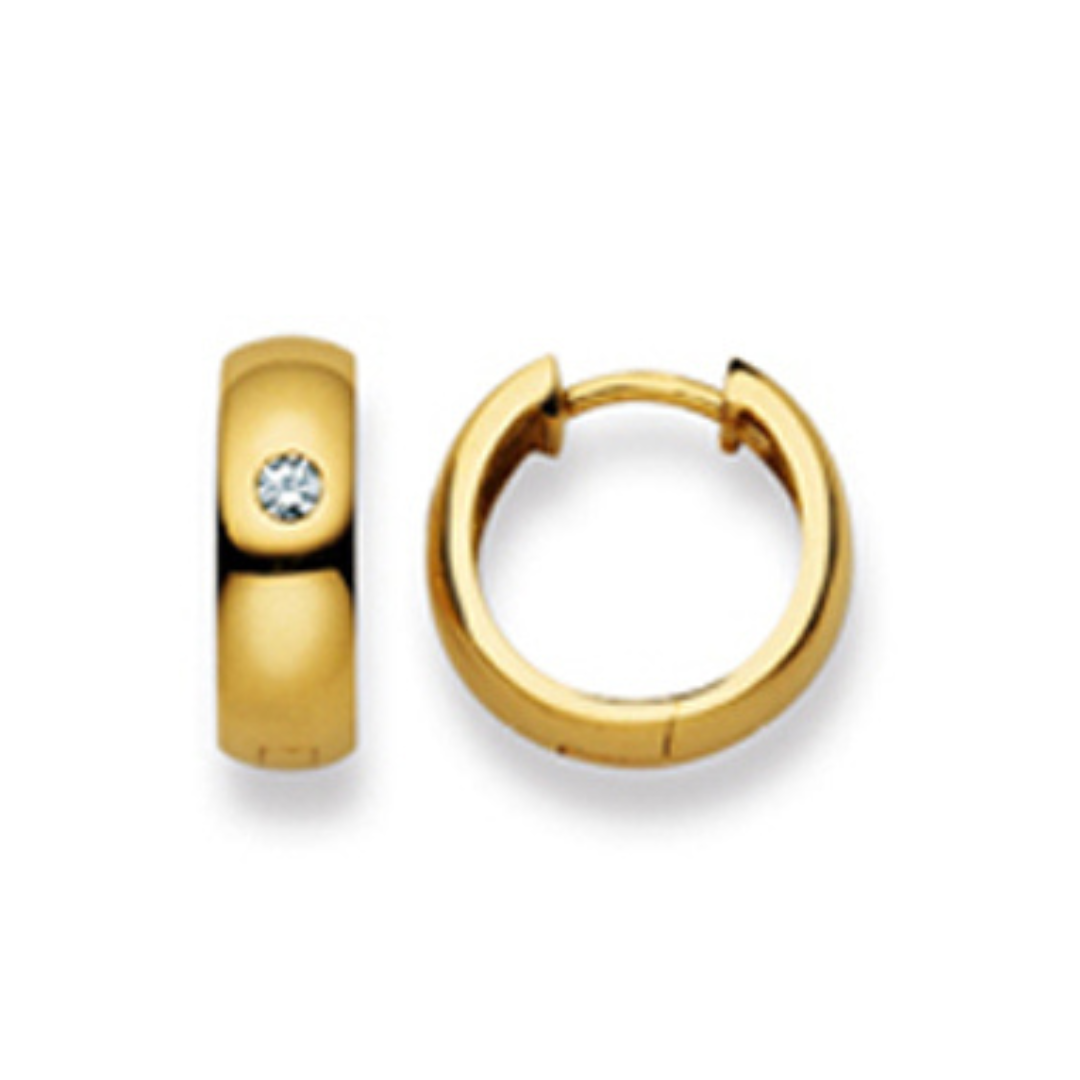 Scharnier-Creolen in 750/18 Karat Gold, Poliert, Zirkonia