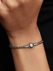 Schwarze Kordel Kastenkette Armband Sterling-Silber - 593816C02