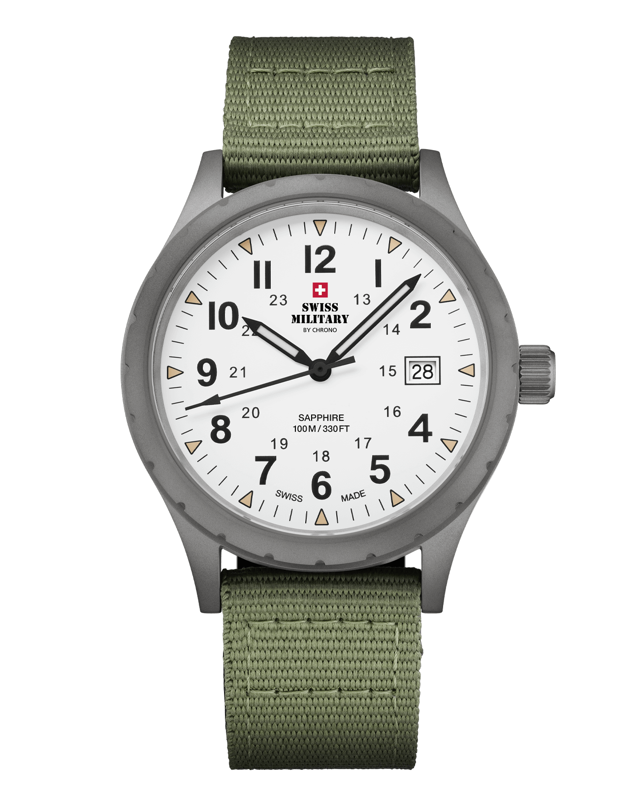 Swiss Military Klassische Armbanduhr im Army-Stil, weisses Canvas - SM34108.04