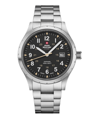 Swiss Military Klassische Militäruhr im schwarzen Stahl - SM34108.01