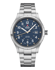 Swiss Military Klassische Uhr im Armeestil, blauer Stahl - SM34108.03