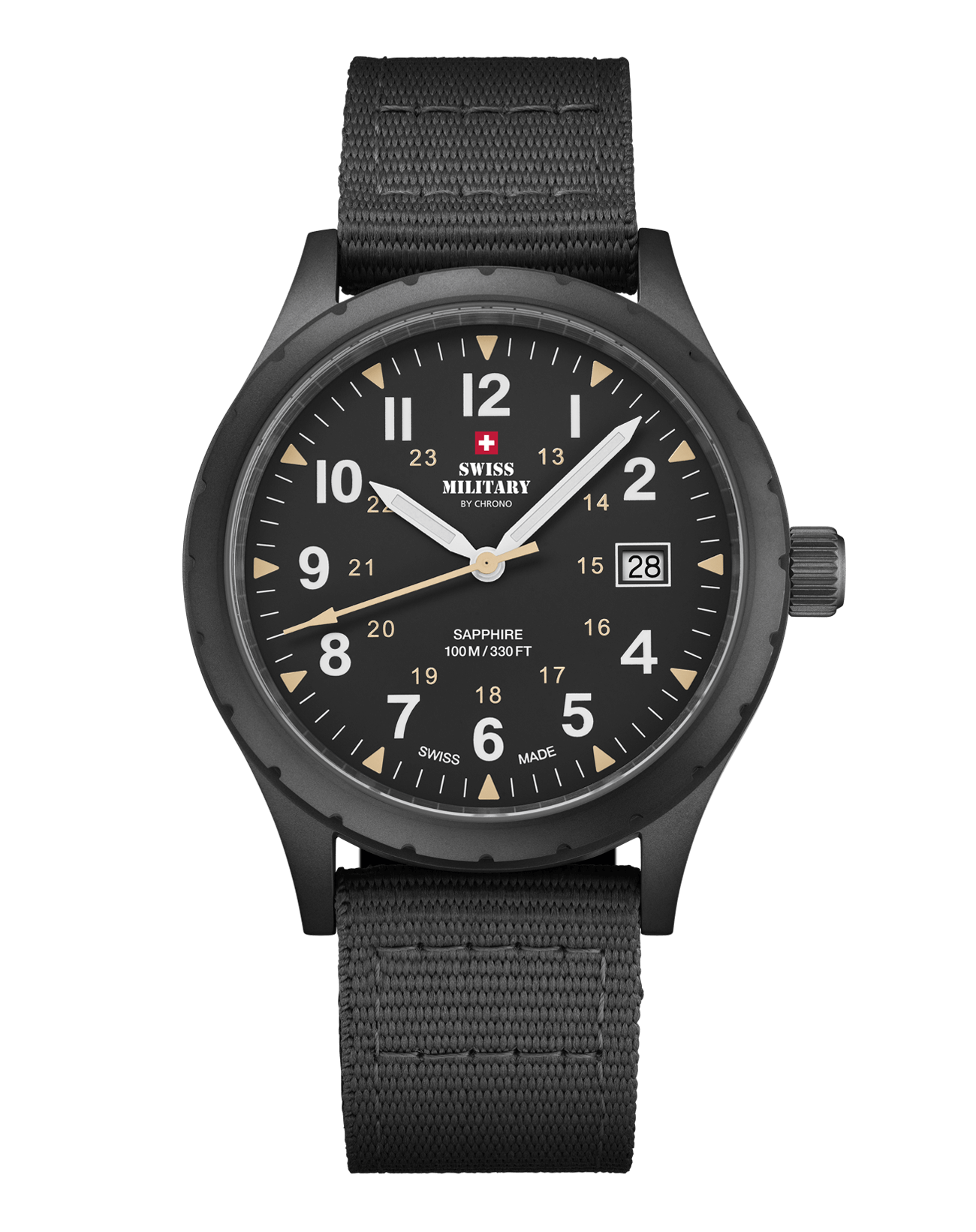 Swiss Military Klassische Uhr im Armeestil, komplett schwarzes Canvas - SM34108.06