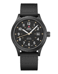 Swiss Military Klassische Uhr im Armeestil, komplett schwarzes Canvas - SM34108.06