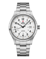 Swiss Military Klassische Uhr im Armeestil, weisser Stahl - SM34108.02