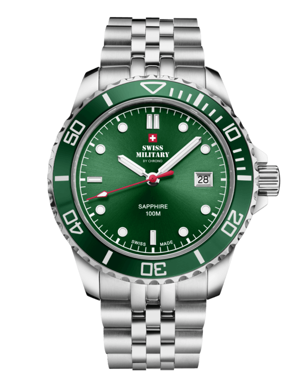 Swiss Military Schweizer Herren-Sportuhr, grüner Stahl - SM34109.03