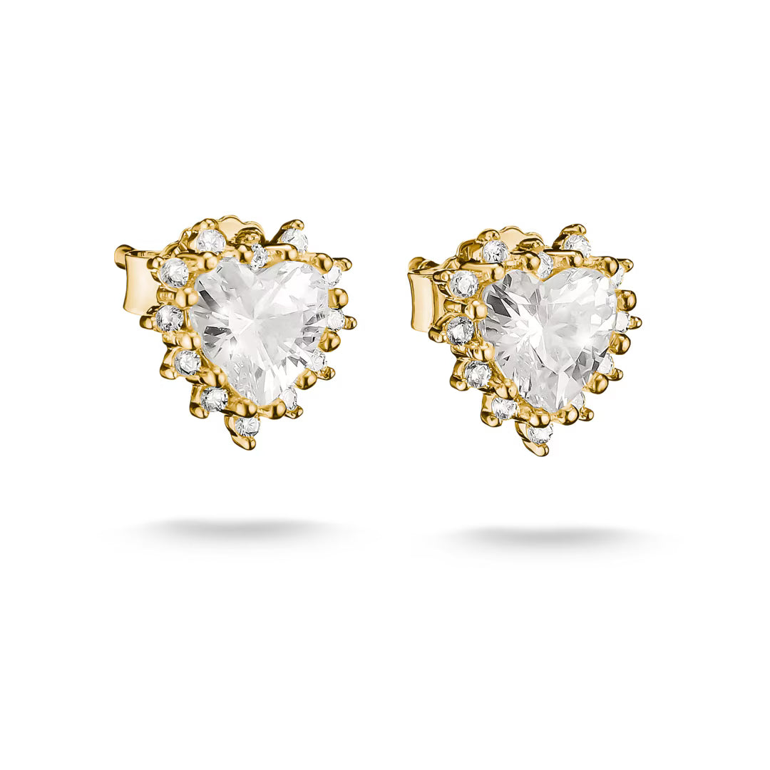 THOMAS SABO Classic TS Ohrstecker mit weissem Zirkonia im Herzschliff, 18k vergoldet 