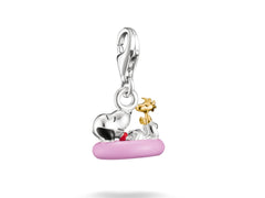 Thomas Sabo Peanuts Charm-Anhänger Snoopy mit Woodstock im Schwimmring Silber 925 Vergoldet