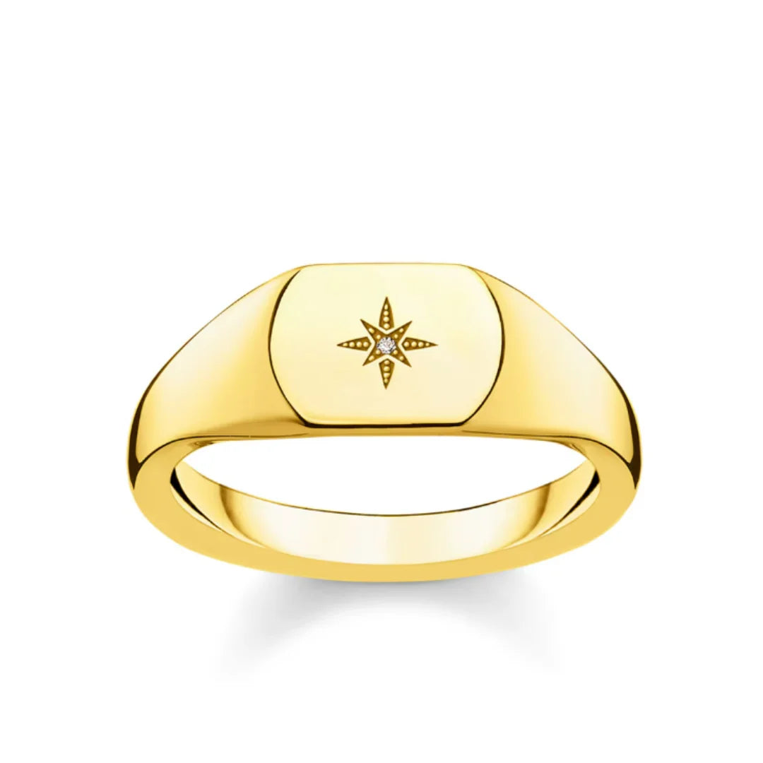 Thomas Sabo Sterling Silver Glam & Soul Damen Siegelring Vintage Stern Gold - D_TR0038-924-14
