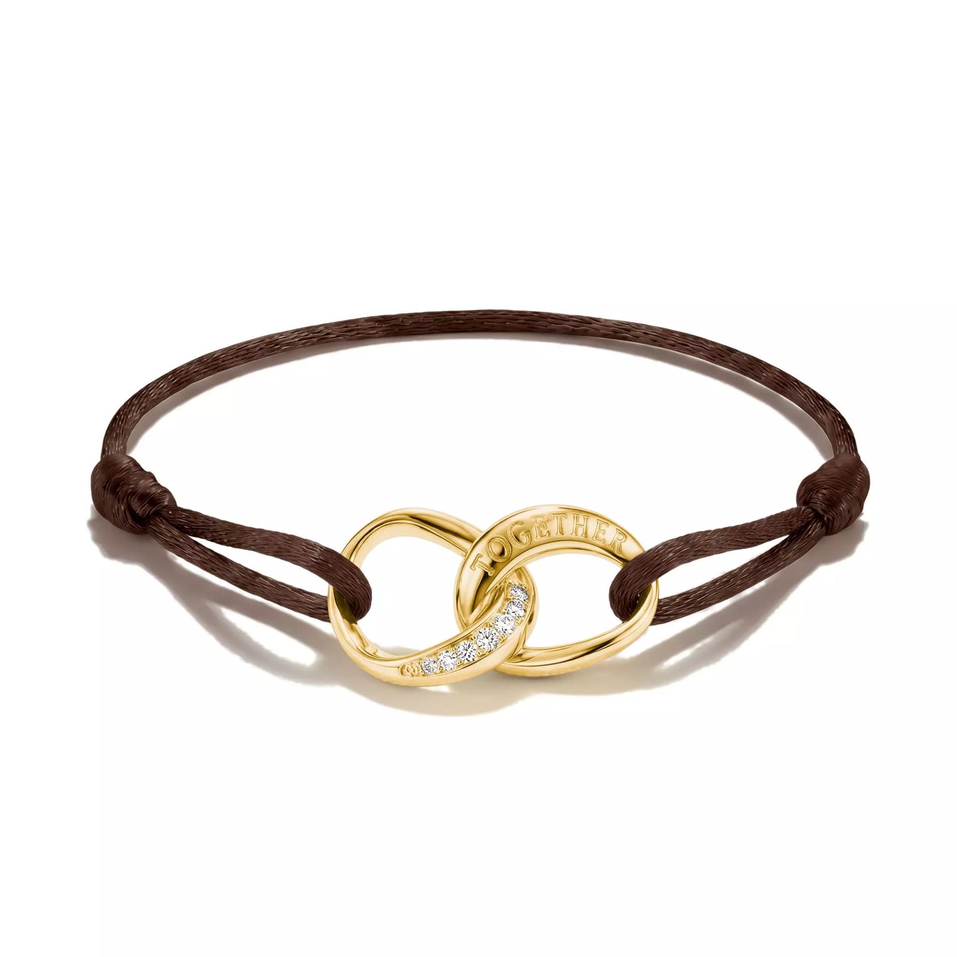 Thomas Sabo Together Textilarmband Braun 18K Vergoldet mit weissen Zirkonia