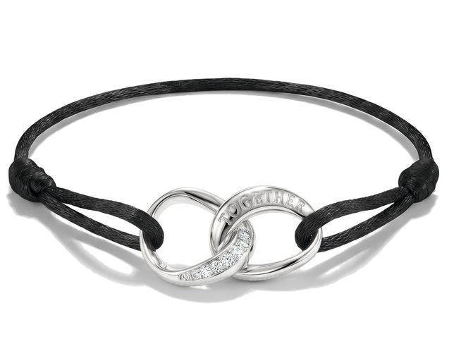 Thomas Sabo Together Textilarmband Schwarz Silber 925 mit weissen Zirkonia