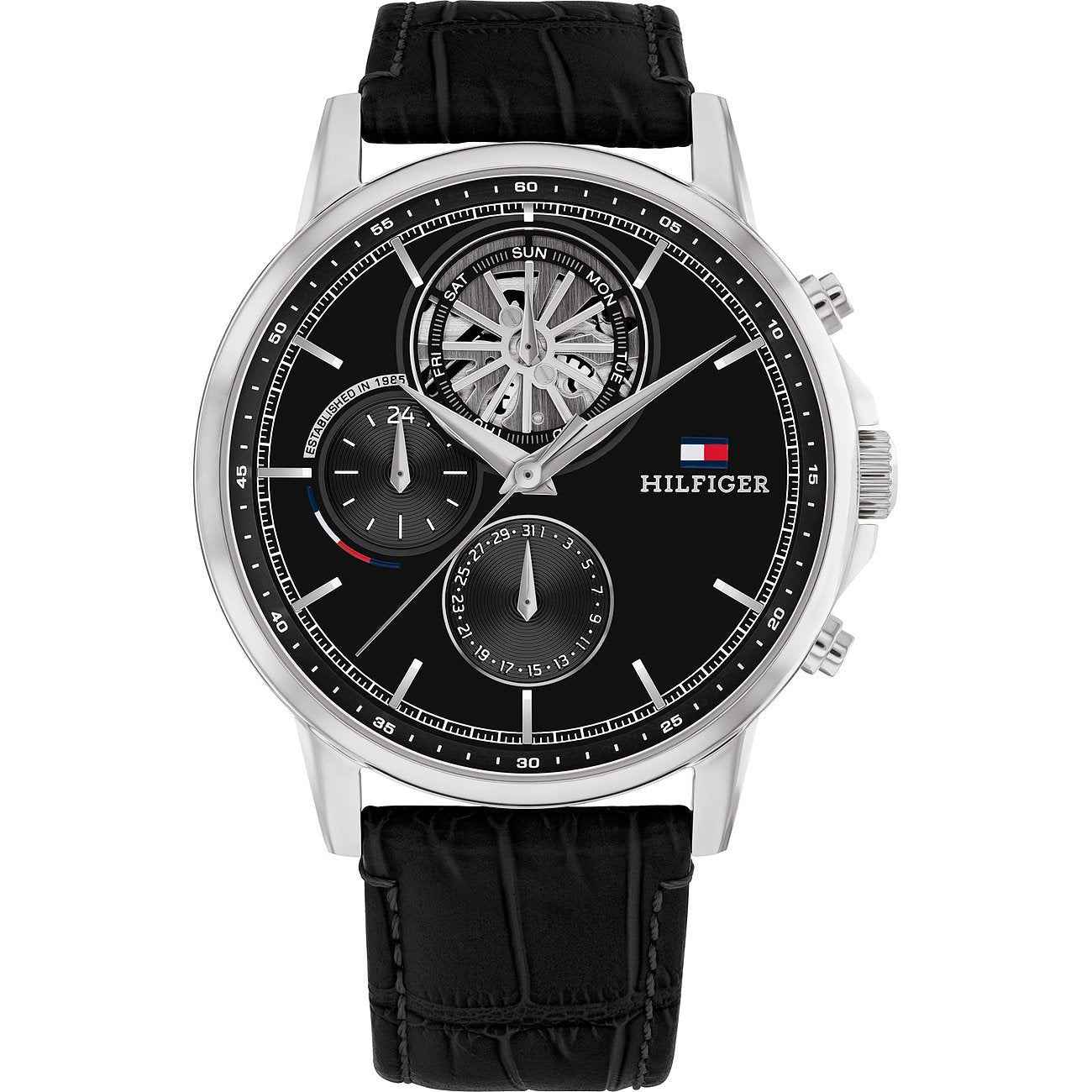 Tommy Hilfiger Stewart Day Date Silbrig / Schwarz Herrenuhr - 1710605