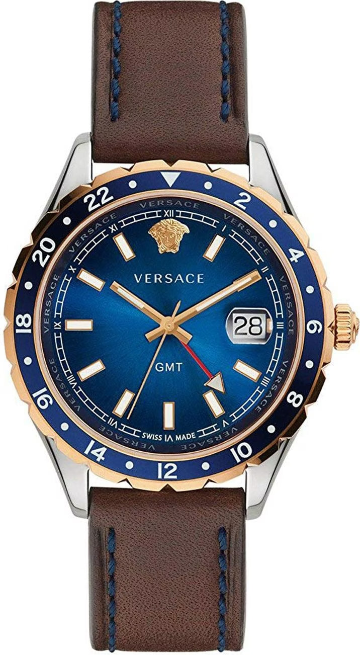 Versace Hellenyium GMT Herren Uhr Blau Braun Leder – V11080017