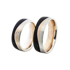 Weissgold-Gelbgold / Carbon Trauringe mit Diamant 0,0300 ct - 1237-1238