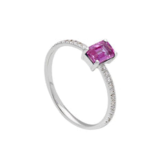 Weissgold-Ring aus 18 Karat mit Diamanten und pinkfarbenem Saphir -284918PB