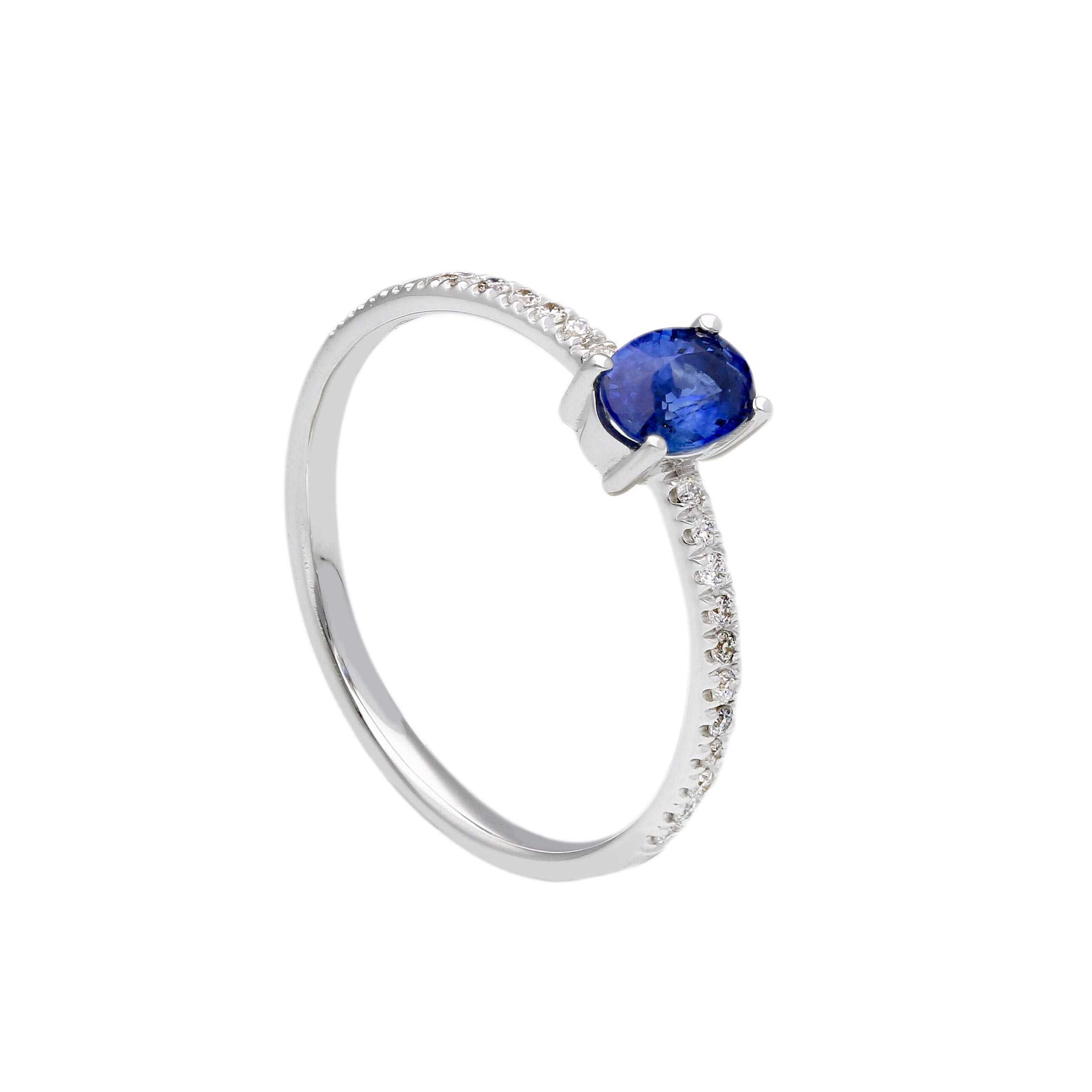 Weissgold-Ring aus 18 Karat mit Diamanten und Saphir - 284917ZB