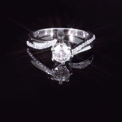 Weissgold-Ring mit Brillant 0.18ct & Diamanten – Grösse 55 - 0.45ct tw-si Gold 750