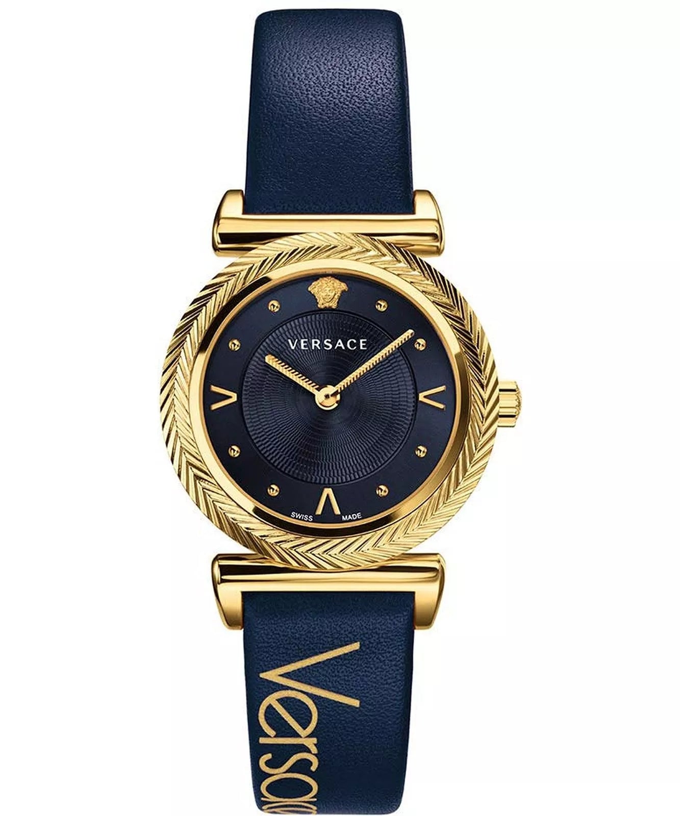 Versace V-Motif 36mm Damenuhr Blau - Eleganz in Blau - VERE00218