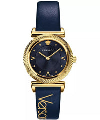 Versace V-Motif 36mm Damenuhr Blau - Eleganz in Blau - VERE00218