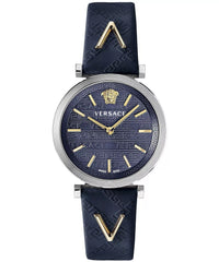 Versace V-Twist Gold Schwarz Leder Damenuhr - VELS00119