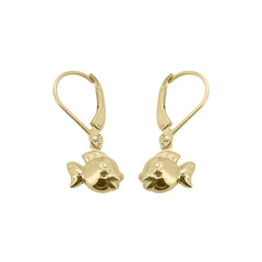 Baby Kinder Gelbgold Ohrring mit Fisch, 9/375 Karat - GO-563