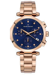 Claude Bernard Dress Code Damen Chronograph Blau Roségold 36 mm