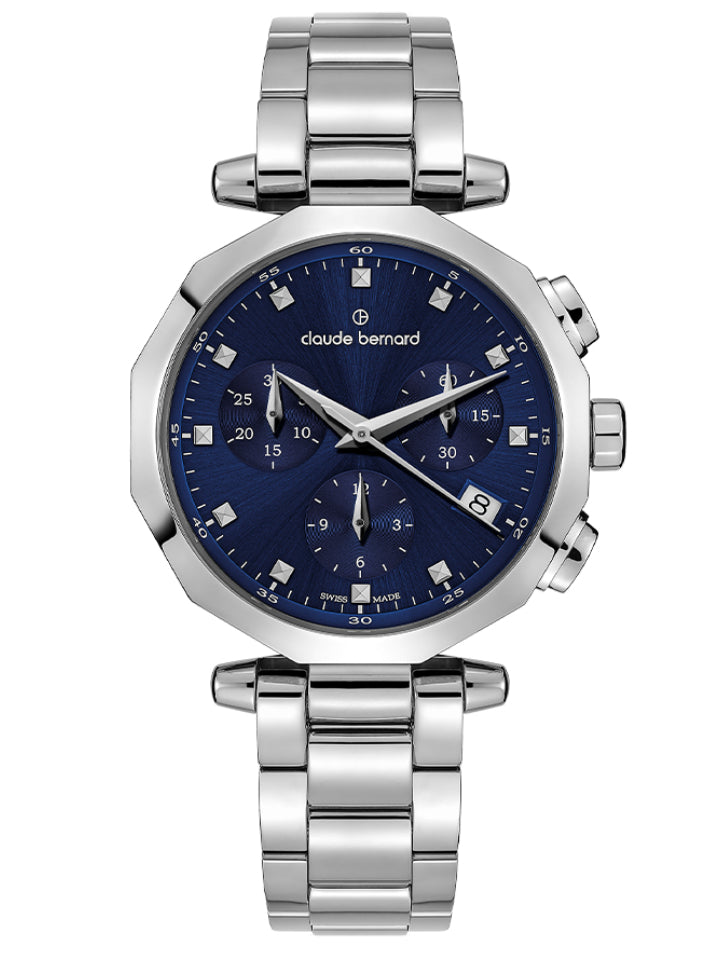 Claude Bernard Dress Code Damen Chronograph Blau 36 mm