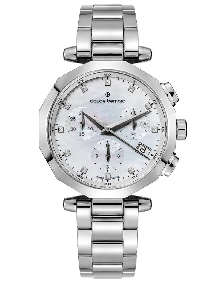 Claude Bernard Dress Code Damen Chronograph Perlmutt 36 mm