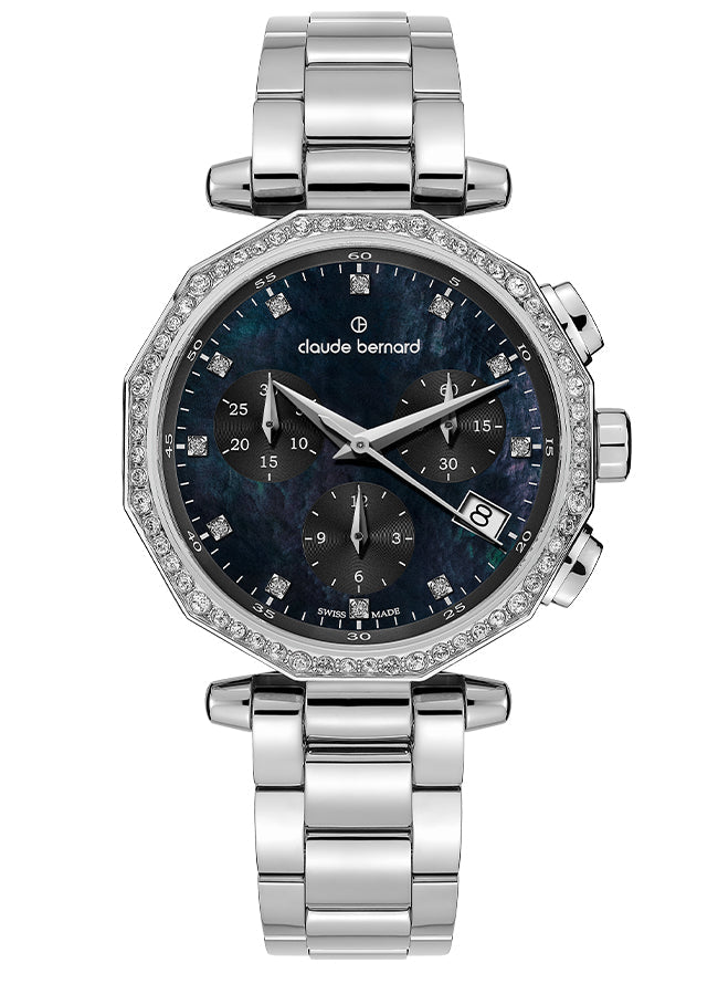 Claude Bernard Dress Code Damen Chronograph Dunkles Perlmutt 36 mm