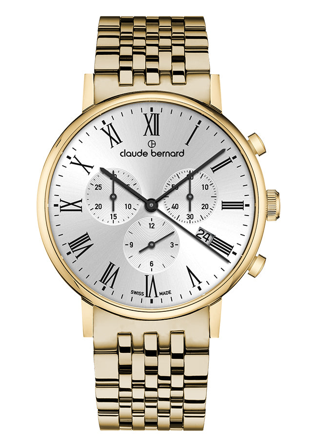Claude Bernard Slim Line Unisex Chronograph Silber Gold 40 mm