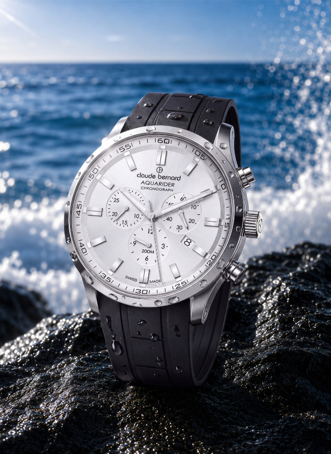 Claude Bernard Aquarider Herren Chronograph Silber 44 mm
