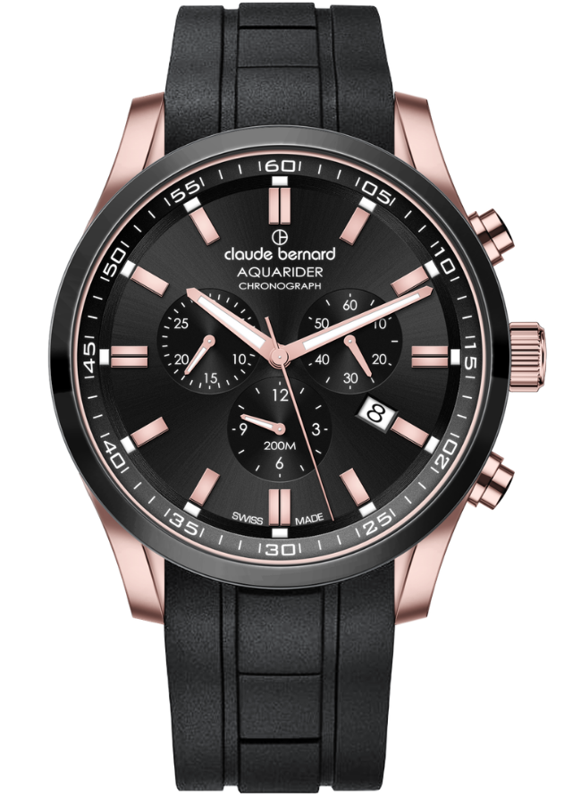 Claude Bernard Aquarider Herren Chronograph Schwarz Roségold 44 mm