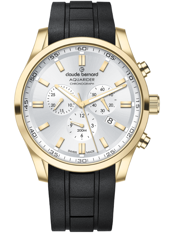 Claude Bernard Aquarider Herren Chronograph Silber Gold 44 mm