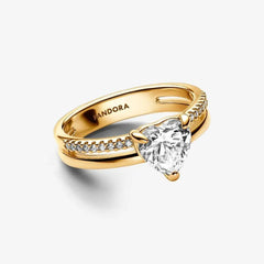 Pandora Doppelband Herz Ring - Vergoldet, Cubic Zirkonia