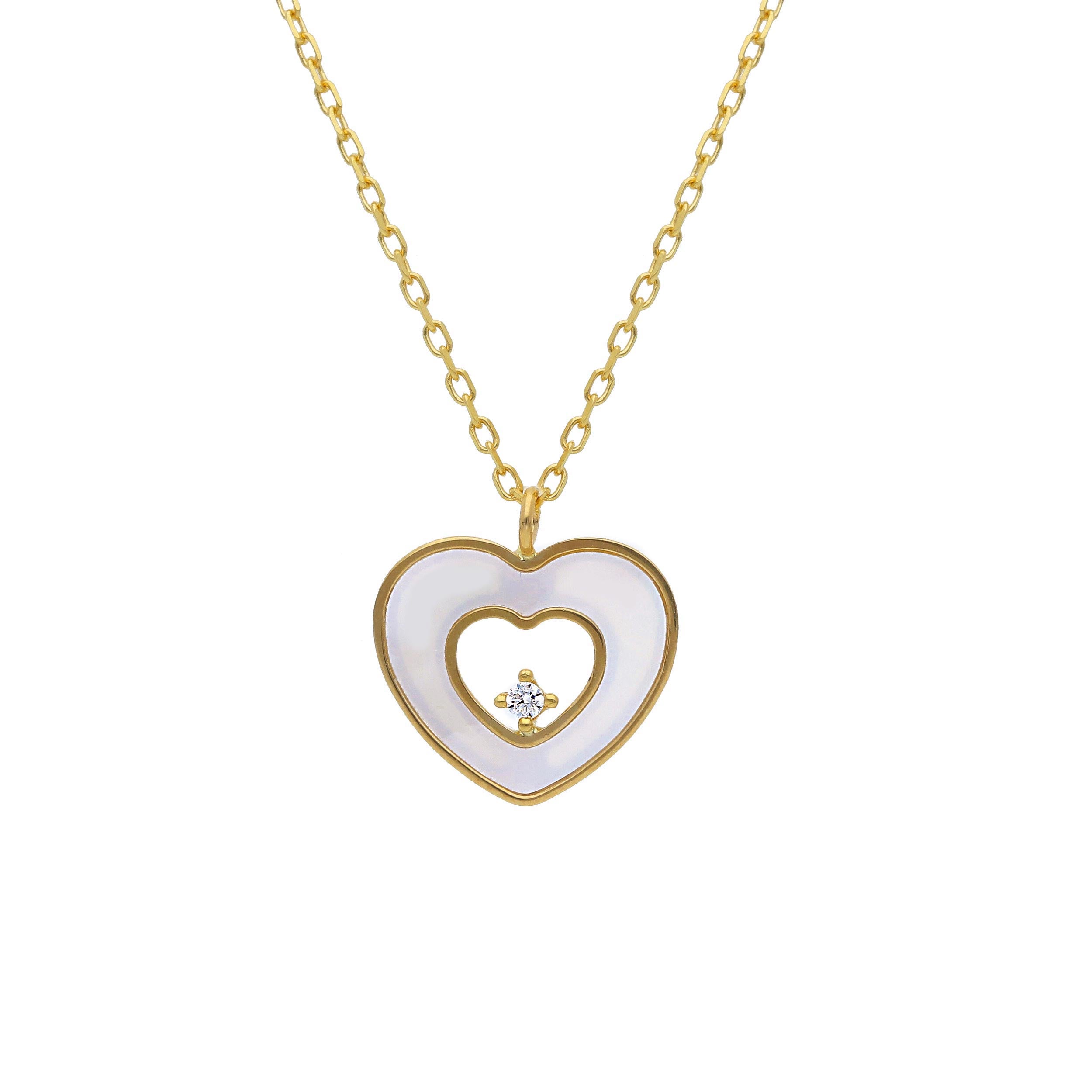 18 Karat - 750 Gelbgold Collier mit Perlmutt, Perlmutt Liebesherz - 273641