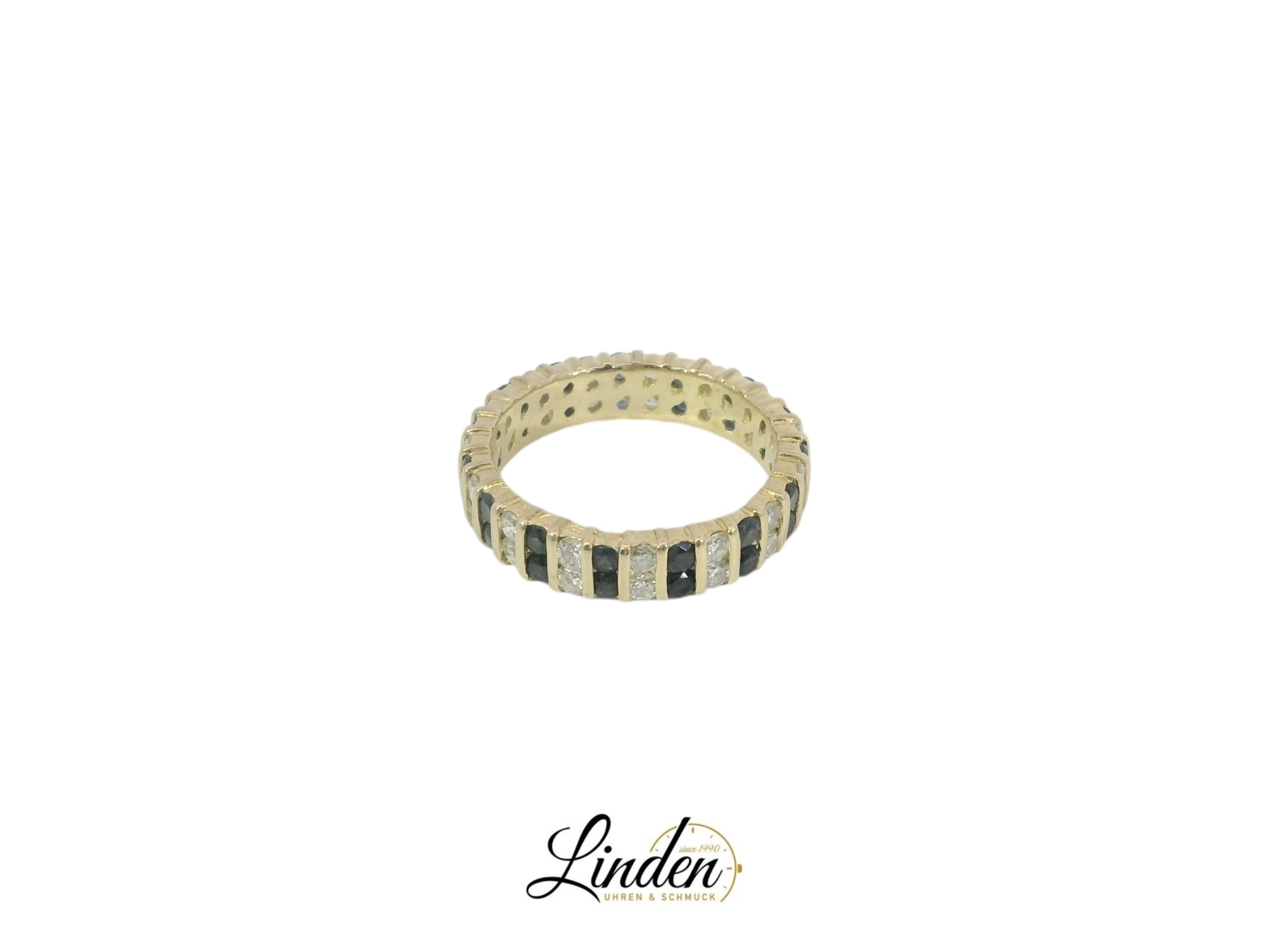 18K Gelbgold - 750 Ring 4.7gr mit 30 Saphiren &amp; 30 Diamanten