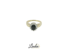 18K Gelbgold - 750 Ring 5.9gr mit Saphir &amp; 12 Diamanten